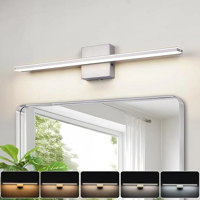 Fashionable LED Modern Bathroom Light Fixtures 18W Brushed Nickel Vanity Lights Bar 5CCT High-End