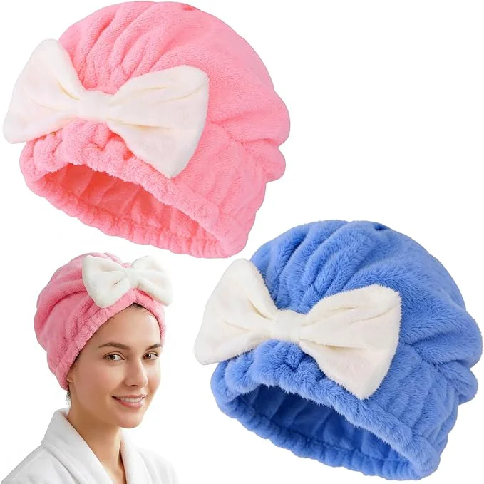 Smooth PAGOW 2pcs Microfiber Hair Towel Fast Drying Shower Cap Hair Towel Wrap Outstanding