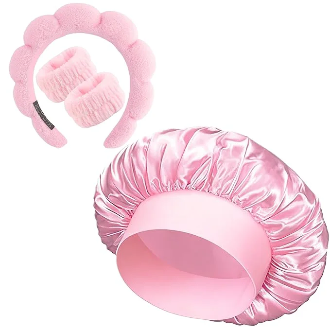 Safe Pink Headband Hair Bonnet For Sleeping Shower Cap For Women Reusable Waterproof Fine Crafted