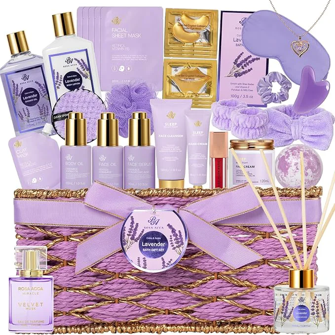 Natural 35 Pcs Mothers Day Gifts Lavender Bath Body Gift Basket Reusable