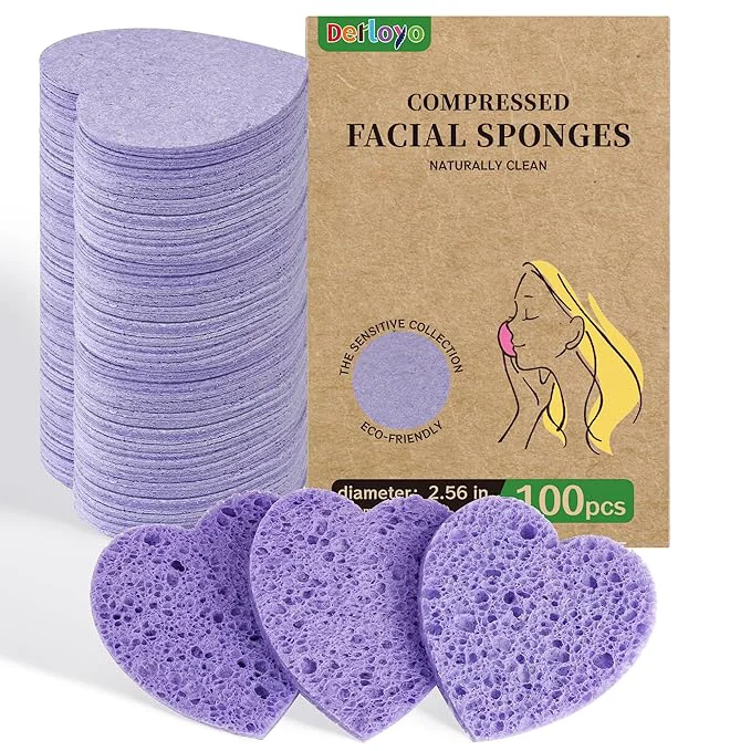 Efficient 100-Count Compressed Facial Sponges Heart Shape Face Sponge Enhanced