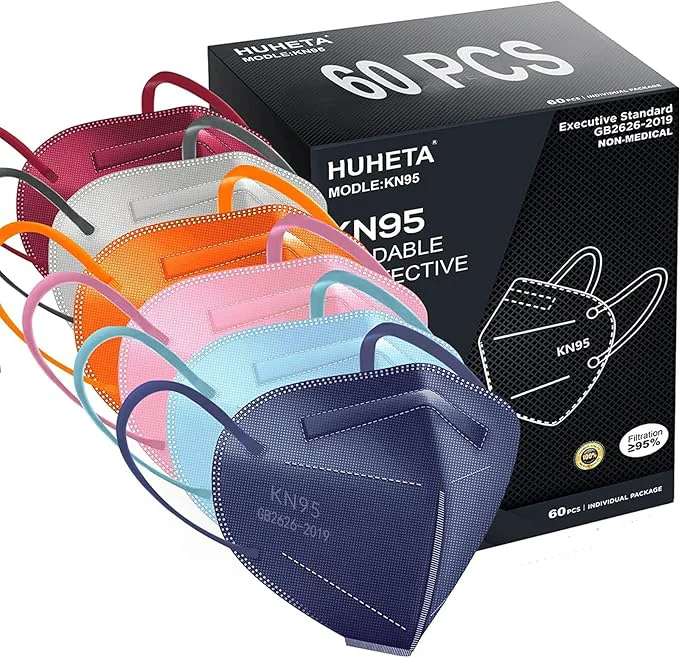 Enhanced HUHETA KN95 Face Mask 60 Pack 5-Ply Breathable Comfortable Safety Mask Refined