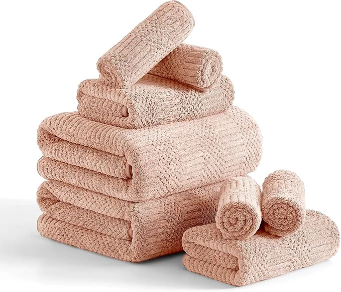 Convenient 8 Piece Bath Towel Set-2 Oversized Bath Sheets 2 Hand Towels 4 Secure