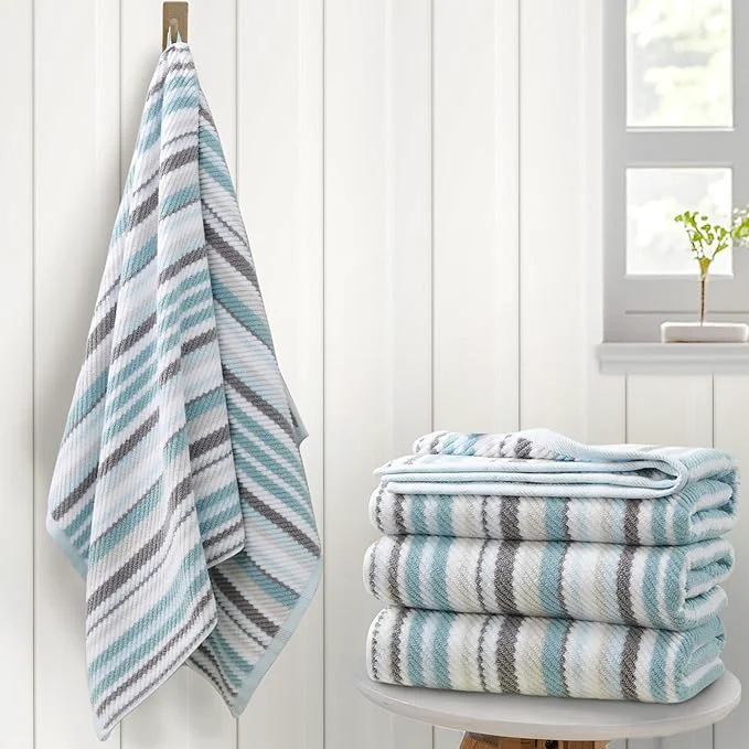 Elite VOOVA MOVAS Bathroom Guest Room Aqua Striped Bath Towels Artisan