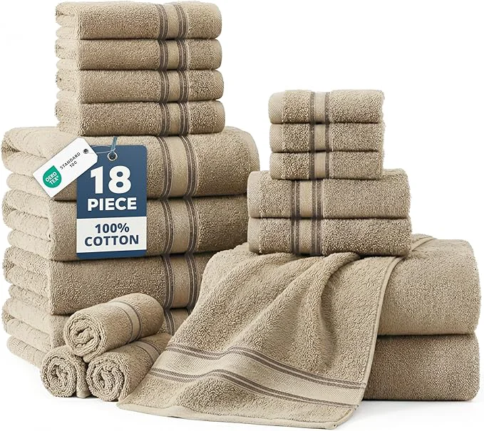 Fast LANE LINEN Towel Set for Bathroom – 18-Pack Cotton Towel Zero Twist Crafted
