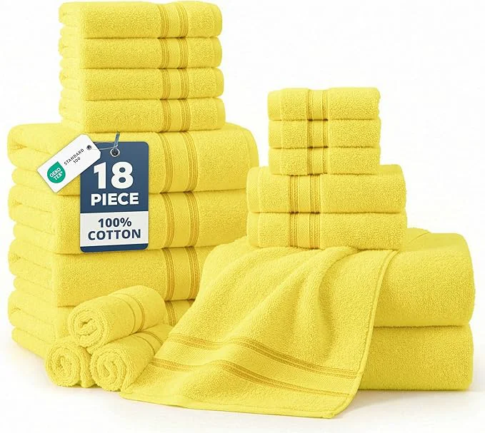 Trendy LANE LINEN 18 Pc Luxury Bath Towels Set – Ultra Soft Mercerized Cotton Reusable