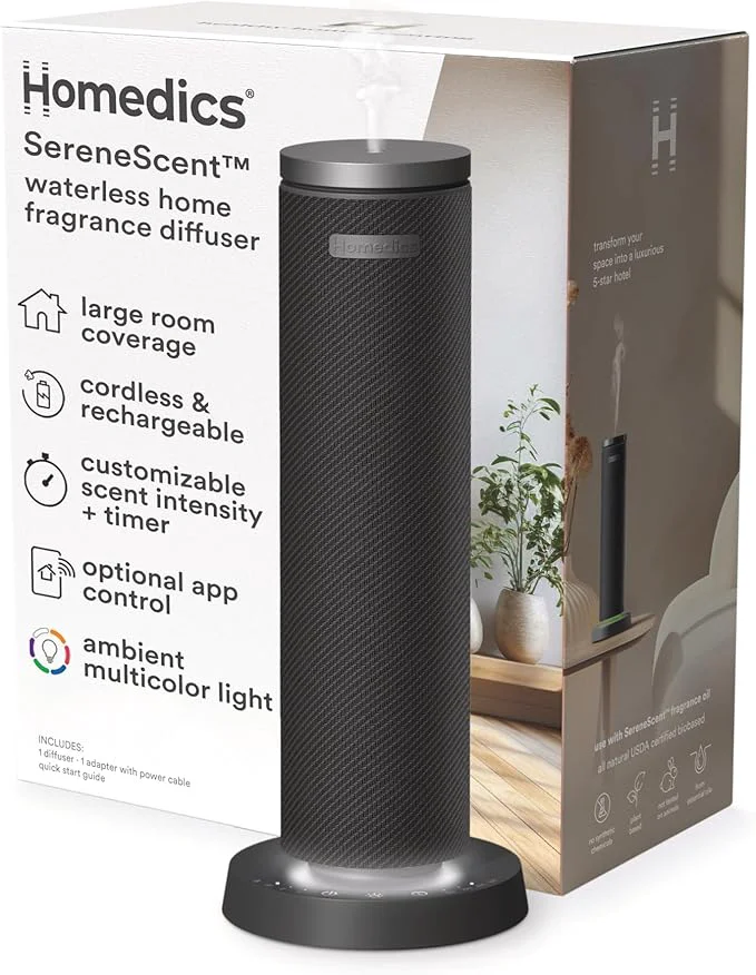 Fashionable Homedics SereneScent Waterless Essential Oil Diffuser Cordless Rechargeable World-Class