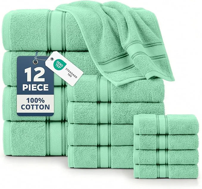 Powerful LANE LINEN Luxury Bath Towel Set of 12 – Mercerized Cotton Towels Pure