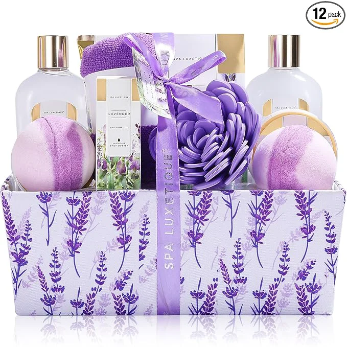 Elite Spa Luxetique Gift Baskets for Women Lavender Spa Gifts for Women 12 Pcs Recyclable
