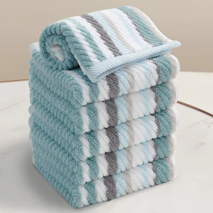 Contemporary VOOVA MOVAS 13 x13 Aqua Striped Washcloths Trendy