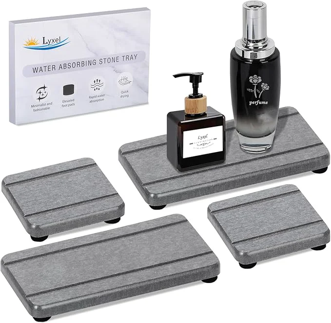 High-Performance 4PCS Stone Drying Trays for Bathroom Sink and Kitchen Counter Safe
