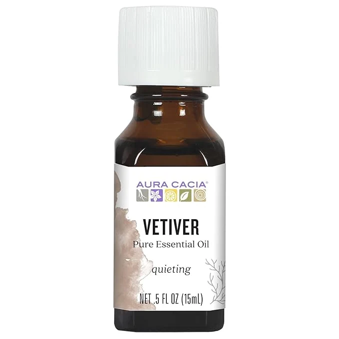 Premium Aura Cacia Pure Vetiver Essential Oil 0.5 fl. oz. Vetiveria zizanioides Fashionable