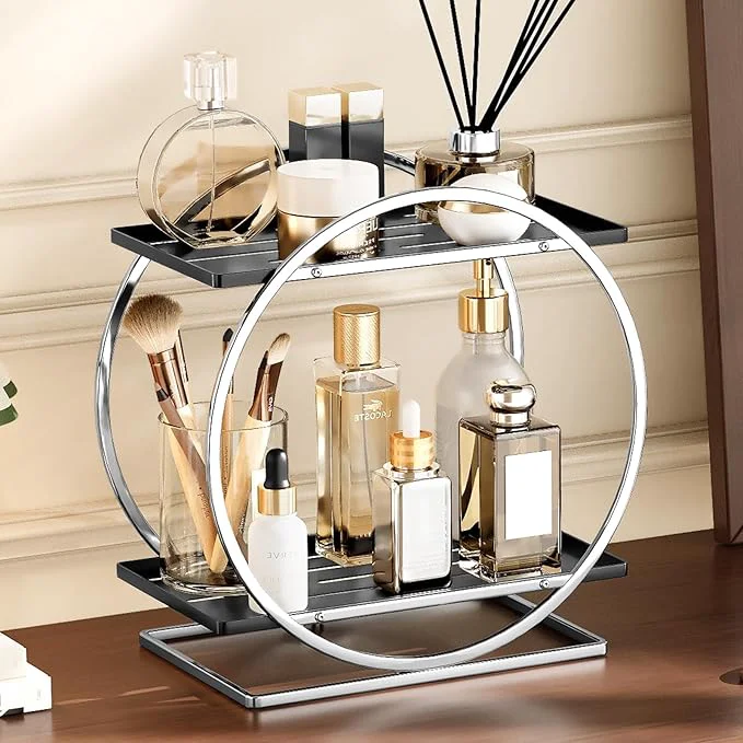 Recyclable 2-Tier Bathroom Organizer Countertop Large Cosmetic Skincare Organizers Easy-to-Use