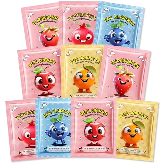 Relaxed Kaely 10 Pack Fruit Face Masks for Kids Kids Face Mask Spa Day Kit Supplies Lightweight