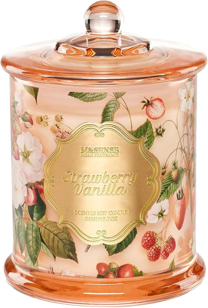 Crafted M SENSE Strawberry Vanilla Soy Candle Natural 12.7oz 75 Hour Long Lasting Slow Eco-Friendly