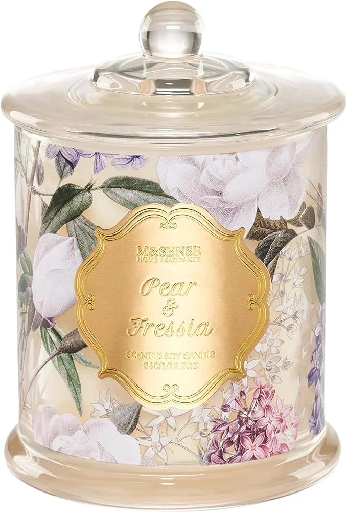 Optimized M SENSE Pear sia Spring Natural Soy Wax Candle 12.7oz 75H Large Jar Slow Detailed