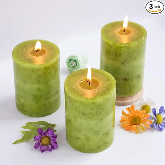 Superior Green Pillar Candles Set of 3 Sage Scented Long Burning Candles 3×4 inch Long-Lasting