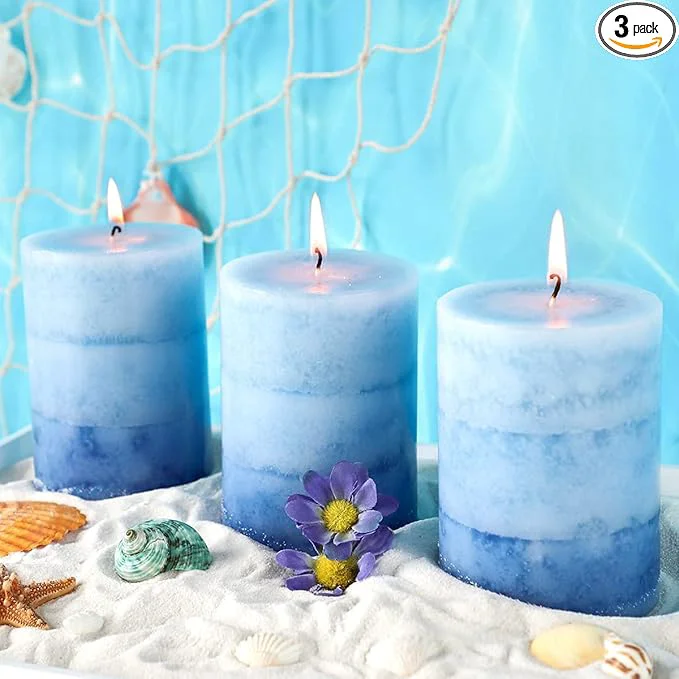 Innovative 3×4 inch Blue Pillar Candles for Home Scented 3 Pack Lilac Garden Scented Secure