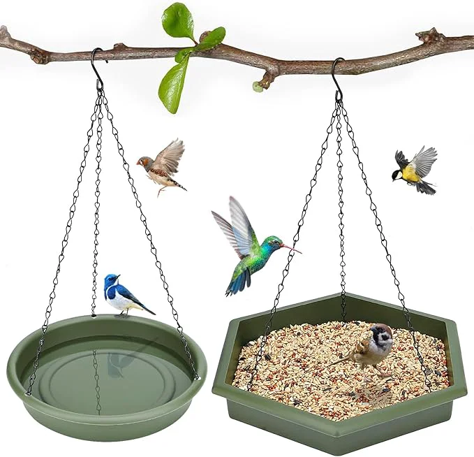 Verified Hanging Bird Bath，2 in 1 XL Hanging Bird Feeder Birds Bath Top-Quality