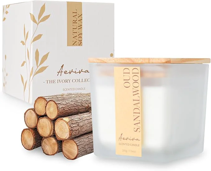 Trendy Scented Candle 7.04 oz Oud Sandalwood Aromatherapy Candle Natural Soy Wax Casual