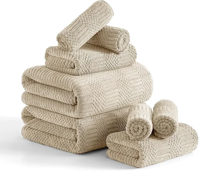 Modern 8 Piece Bath Towel Set-2 Oversized Bath Sheets 2 Hand Towels 4 Comfortable
