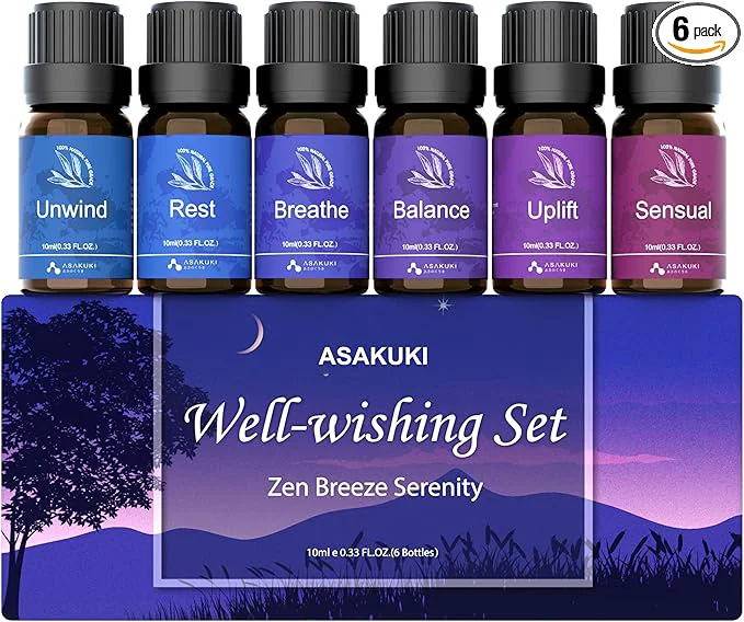 Proven ASAKUKI Essential Oils for Diffuser –6 Mood Essential Oil Blends for Morning to Prestigious