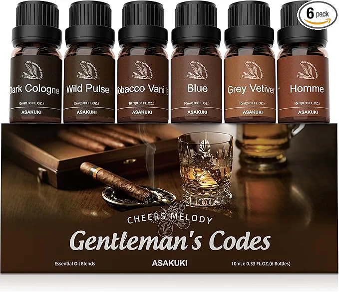 Versatile ASAKUKI Men Essential Oils Set for Diffuser 6×10ml Cologne-Inspired Unisex High-Grade