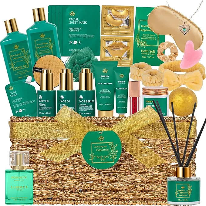 Exclusive 35 Pcs Mother’s Day Gift Eucalyptus Bath Body Gift Basket Lightweight