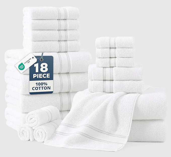 Safe LANE LINEN Towel Set of 18 – Premium Cotton Zero Twist 6 Large Bath Towel Healthy