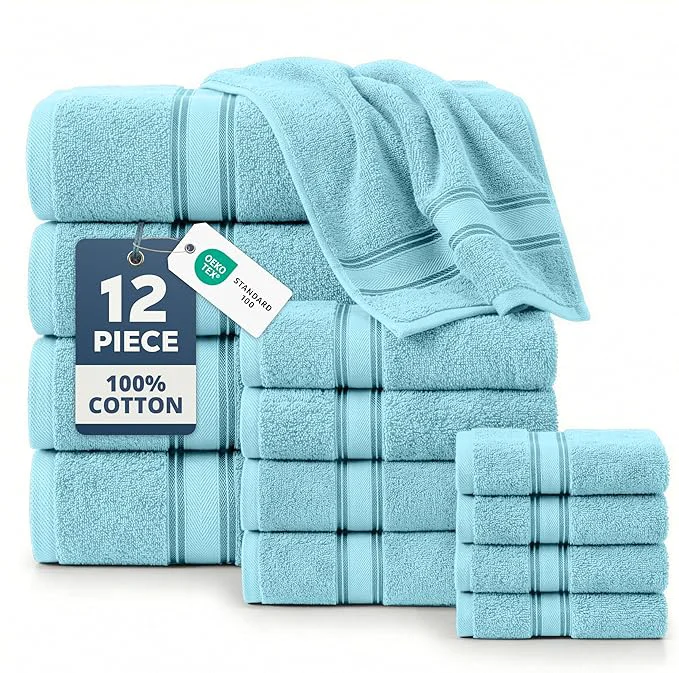Original Design LANE LINEN Luxury Towel Set for Bathroom – 12-Pack Cotton Towels Zero Powerful