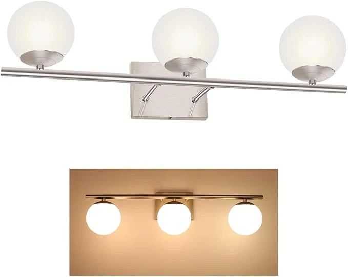 Efficient New Bathroom Vanity Light Fixtures 3 Lights Brushed Nickel Glass Shade Modern Healthy