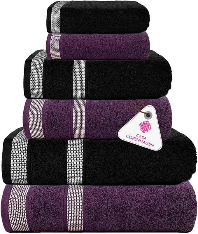 Detailed CASA COPENHAGEN Solitaire 6Pcs Egyptian Cotton Large Designer Towels Gift Smooth