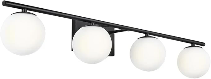 High-Performance New Bathroom Vanity Light Fixtures Matte Black Milk White Globe Glass Shade 4 Sophisticated