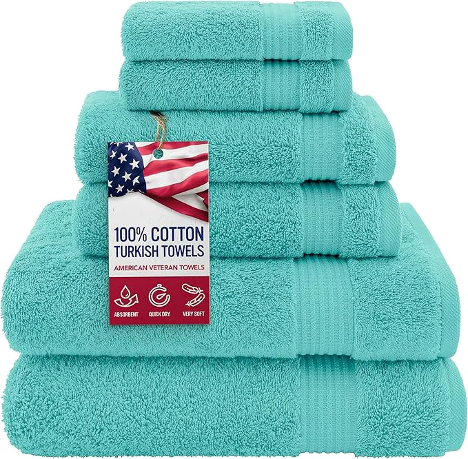 Professional American Veteran Towel Cotton Turkish 6 Piece Towel Set Luxury Bath Responsible