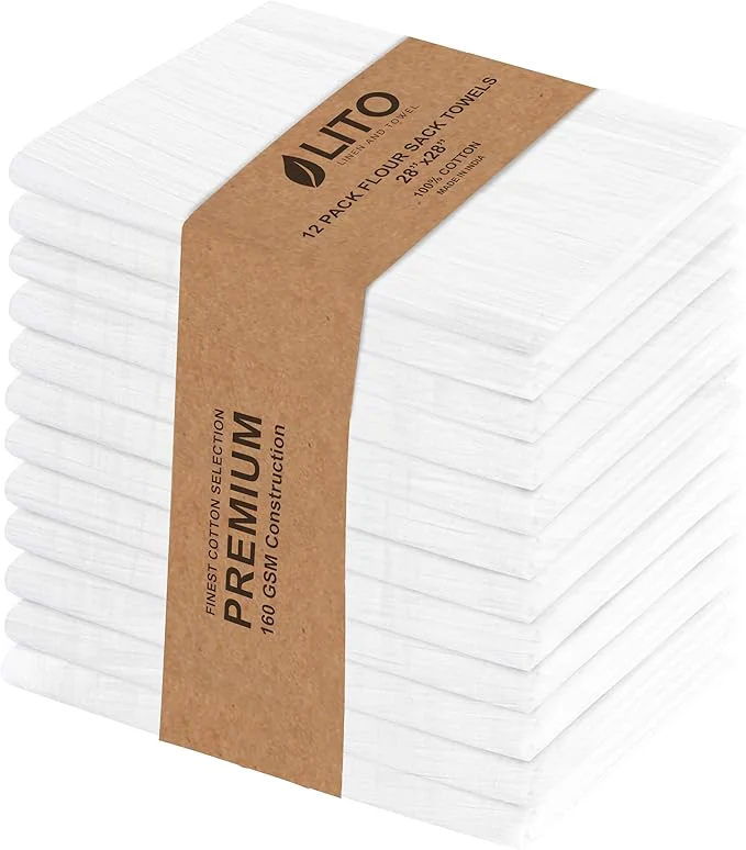 Sophisticated LITO LINEN AND TOWEL Flour Sack Towels – Cotton 28×28 Inches Highly Pure