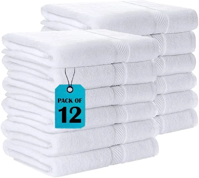Minimalist Pearl Linens Bath Towel Set of 12 Economy Cotton 20×40 Hotel Quality White Next-Generation
