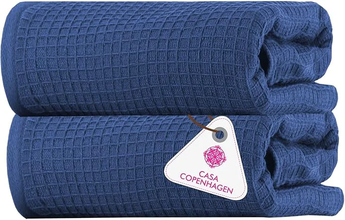 Fast CASA COPENHAGEN Waffle 2Pcs Egyptian Cotton Large Designer Bathsheet Traditional