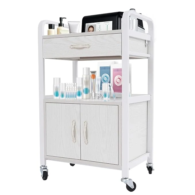 Easy-to-Use Salon Trolley Cart with Wheels Mobile Utility Storage Cabinet with 1 Drawer Comfortable