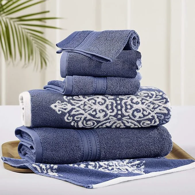 Durable Modern Threads 6 Piece Reversible Yarn Dyed Jacquard Towel Set Artesia Damask Advanced