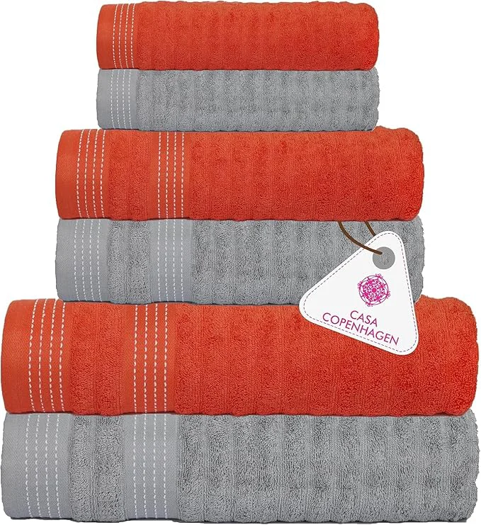 Classic CASA COPENHAGEN Elegance 6Pcs Egyptian Cotton Large Designer Towels Gift Powerful
