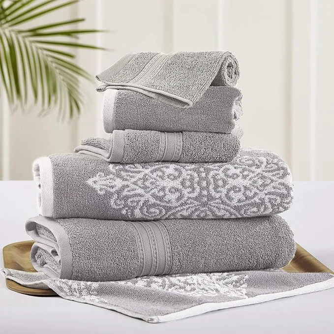 High-Quality Modern Threads 6 Piece Reversible Yarn Dyed Jacquard Towel Set Artesia Damask Original