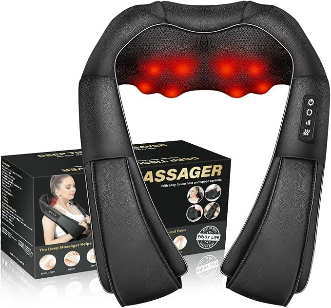 Long-Lasting Neck Massager with Heat Back Massager Deep Tissue Electric 3D Kneading User-Friendly