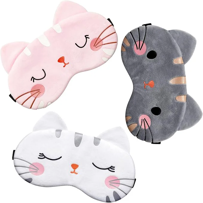 Secure Haysandy 3 Pieces Sleep Mask for Kids Girls Cute Cat Sleeping Eye Cover Soft Genuine
