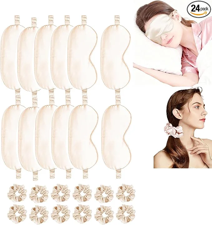 Convenient 24Pcs Satin Eye Mask Silk Sleep Masks Silky Eyes Cover Blackout Blindfold Authentic