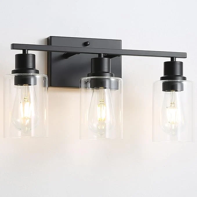 Refined Bathroom Vanity Light Fixtures 3-Light Matte Black Bathroom Lights Wall Solid