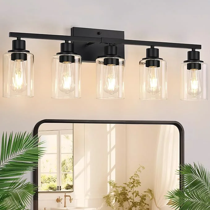Long-Lasting Indoi 5-Light Bathroom Light Fixtures Matte Black Modern Vanity Lights Proven