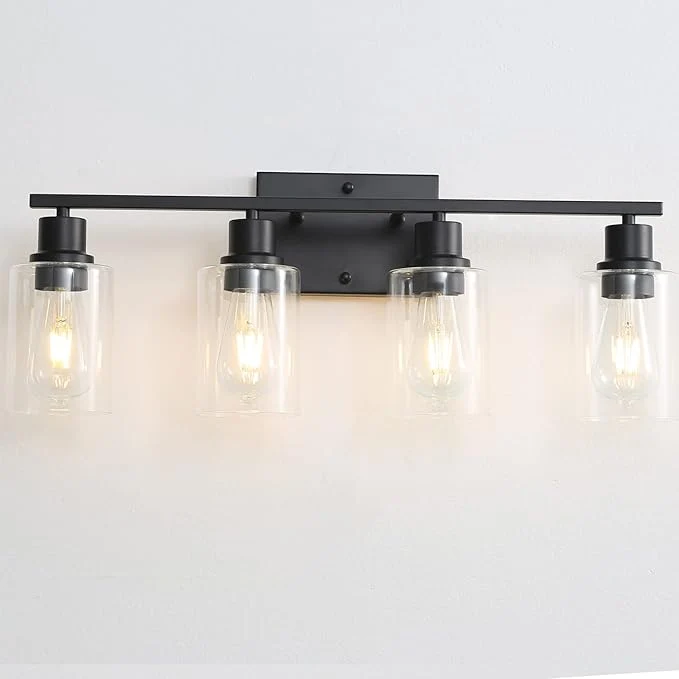Detailed Bathroom Vanity Light Fixtures 4-Light Matte Black Bathroom Lights Wall Dependable