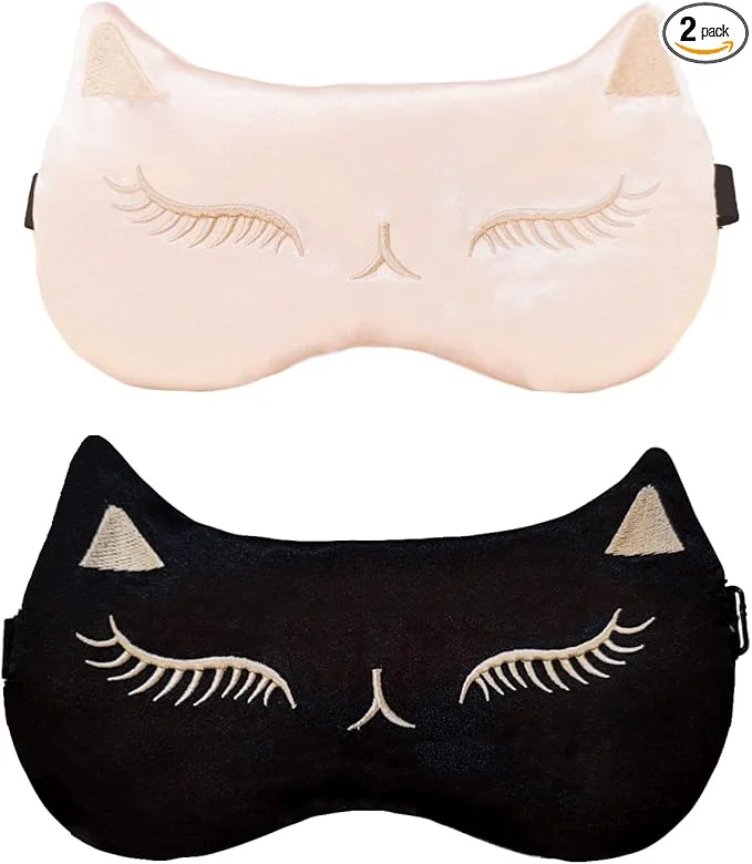Relaxed Cute Cat Sleep Mask for Kids 2 Pack Silk Sleeping Eye Cover Adjustable Mask Expertly Made