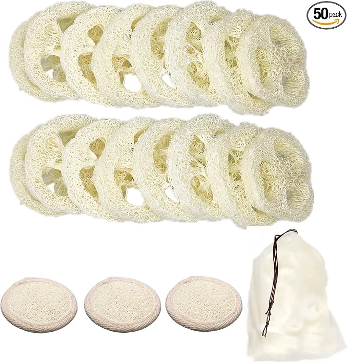 50Pcs Natural Loofah Slice of 1.96inch Reusable Natural Loofah Cuts Relaxed