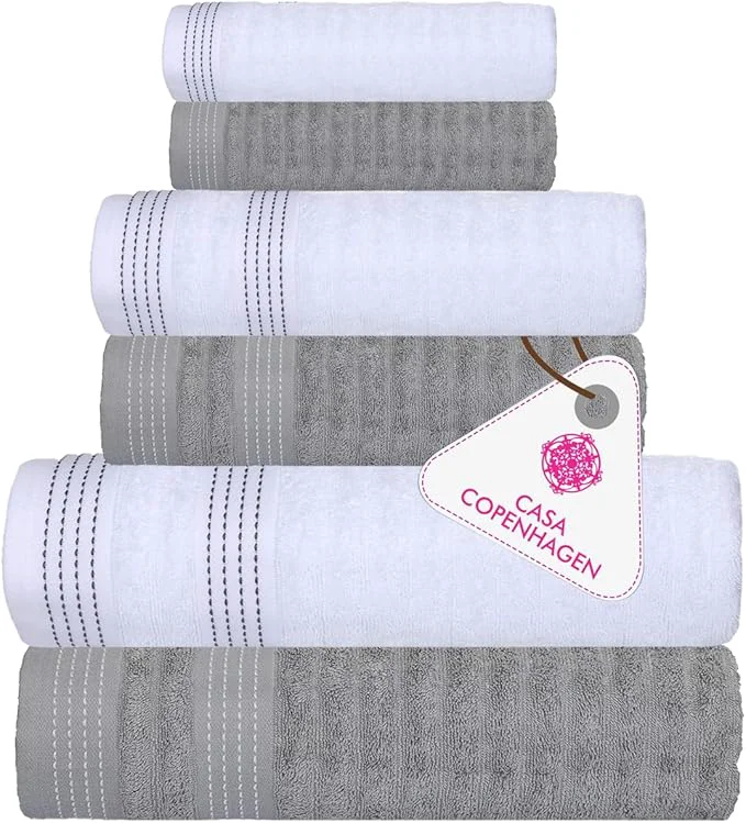 Premium CASA COPENHAGEN Elegance 6Pcs Egyptian Cotton Large Designer Towels Gift Secure